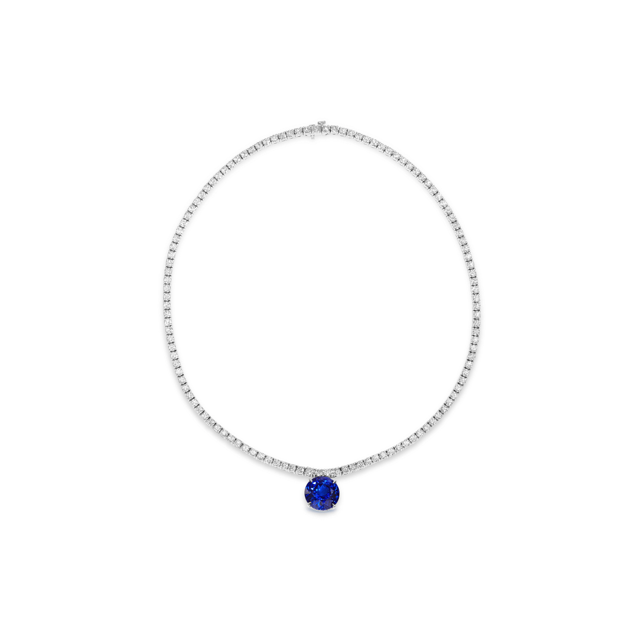 Large diamond TAYLOR Necklace with Tanzanite Pendant