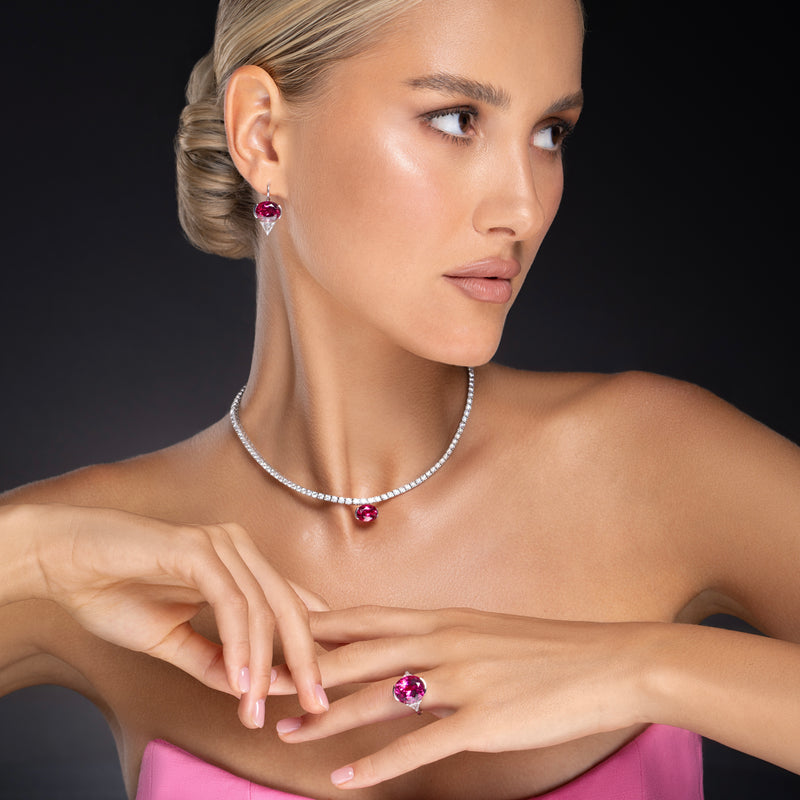 Large diamond Taylor necklace with Rubellite pendant - Sonya K. Jewelry