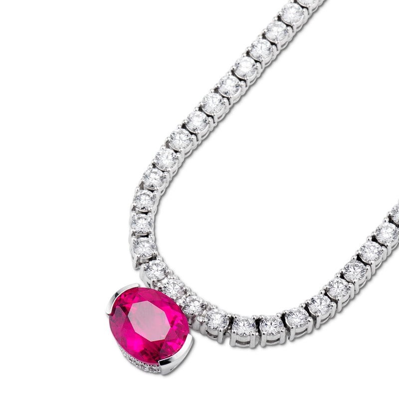 Large diamond Taylor necklace with Rubellite pendant - Sonya K.