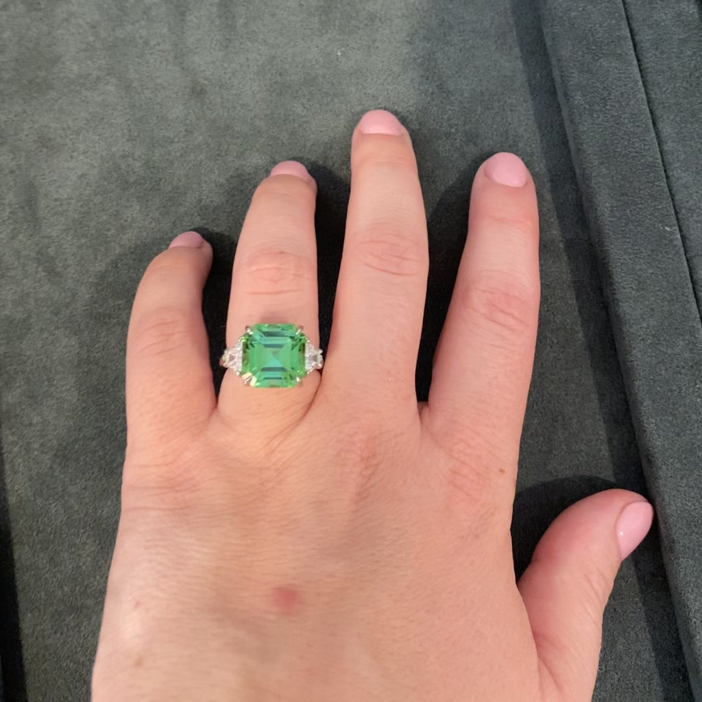 Rectangular Green Tourmaline and Diamond Ring - deJonghe Original Jewelry