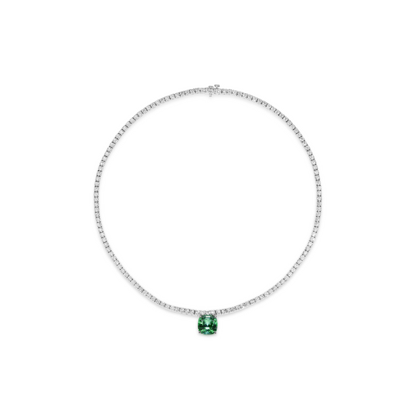 Medium diamond TAYLOR Necklace with Mint Green Tourmaline Pendant - SONYA K. Fine Jewelry