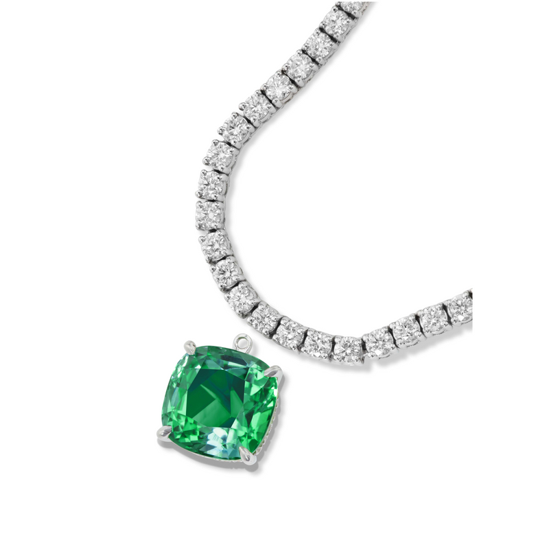 Medium diamond TAYLOR Necklace with Mint Green Tourmaline Pendant - SONYA K. Fine Jewelry