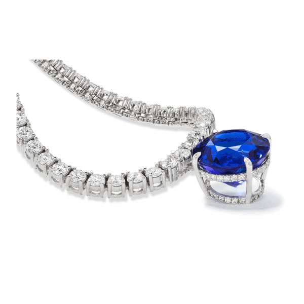 Large diamond TAYLOR Necklace with Tanzanite Pendant - SONYA K. Fine Jewelry